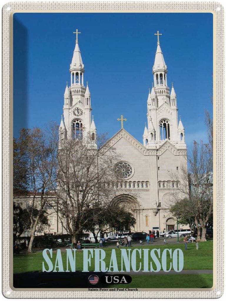 vianmo Blechschild 40x30 cm San Francisco Reisen Saints Peter and Paul Church Bildmotiv Reisemotiv Abenteuer