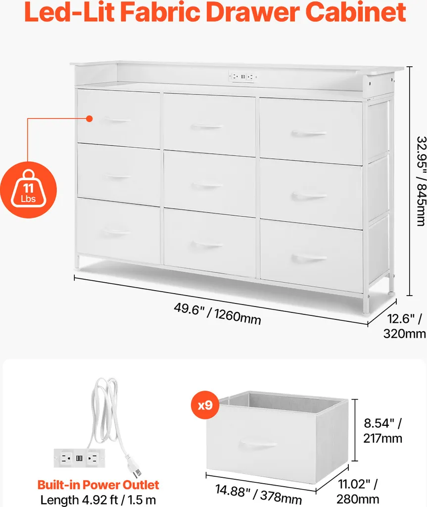 Commode VEVOR Blanche avec Prises de Courant et Éclairage LED Intégré - 2