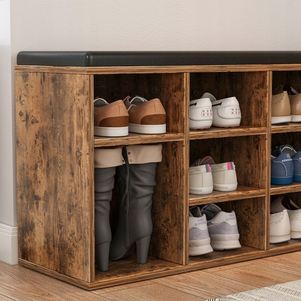 Schuhschrank mit Sitz braun retro für Flur Lagerung