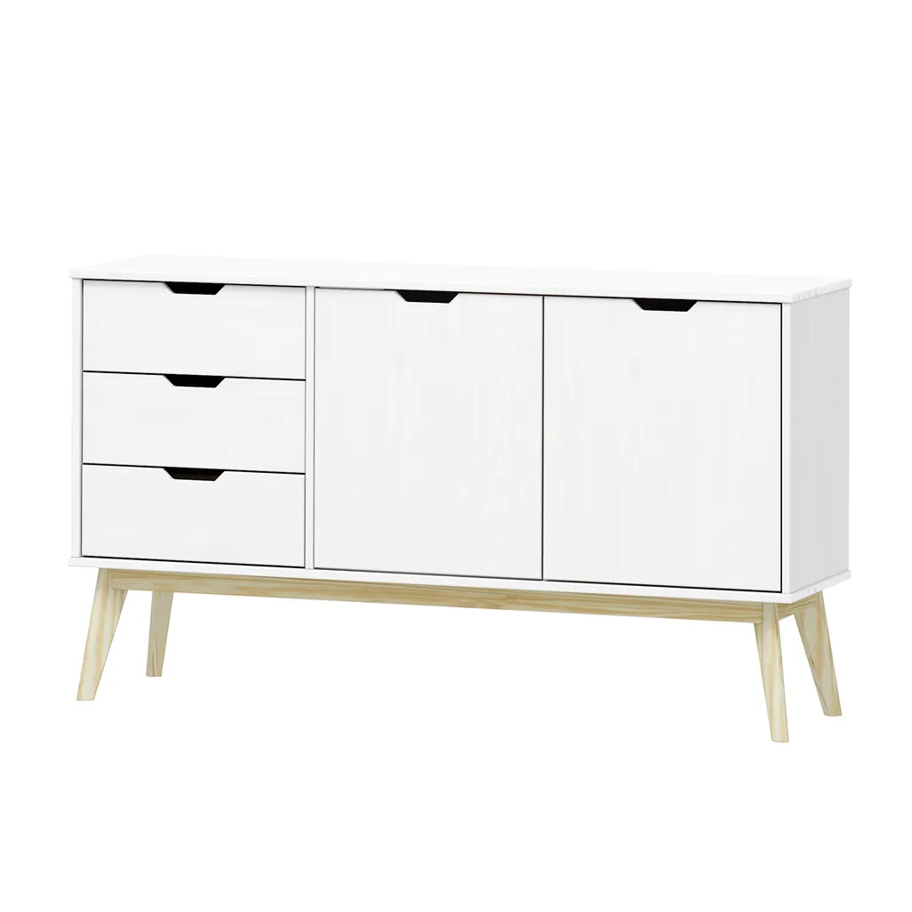 Commode BONITO laqué blanc : rangement spacieux 2 portes 3 tiroirs