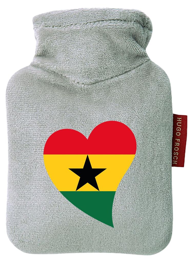 Huuraa Mini-Wärmflasche Ghana Flagge Herz 0,2 Liter Grey Mini Veloursbezug Taschenwärmer Geschenkidee