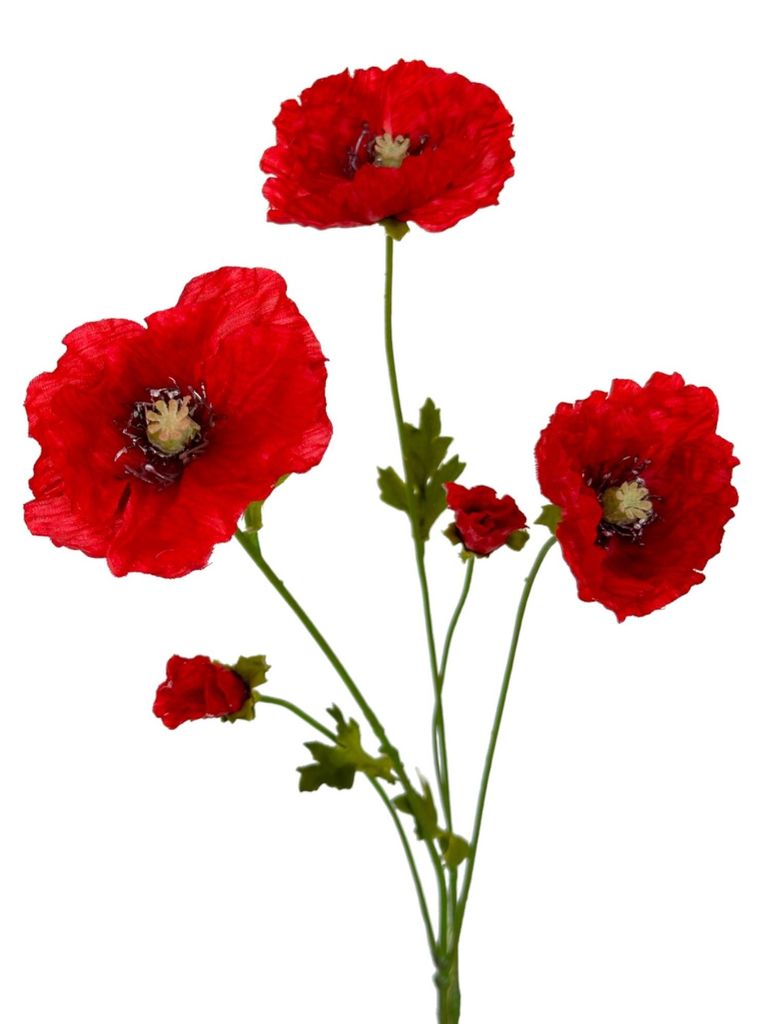 Künstlicher Wiesenmohn 64cm, Mohn mit 5 Blüten ROT