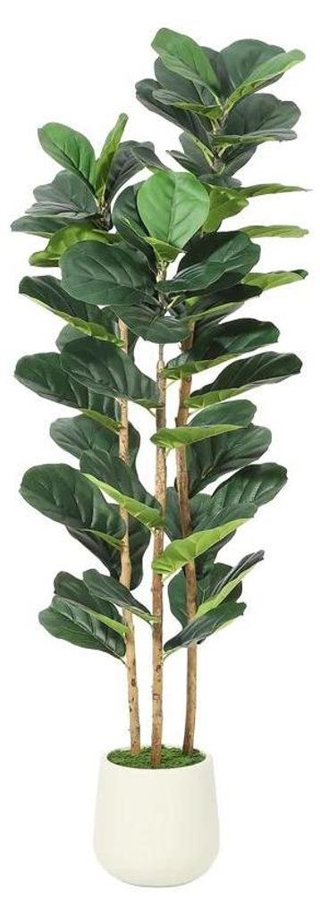 Künstliche Geigenfeige - Kunstbaum im Topf - 152 cm hoch - Naturgetreu - Kunststoff - Für außen - Weißer Topf - Tiefrosa