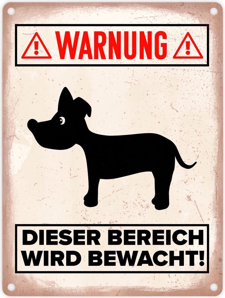 Warnung Bereich wird bewacht Metallschild in 15x20 cm mit Hunde Silhouette