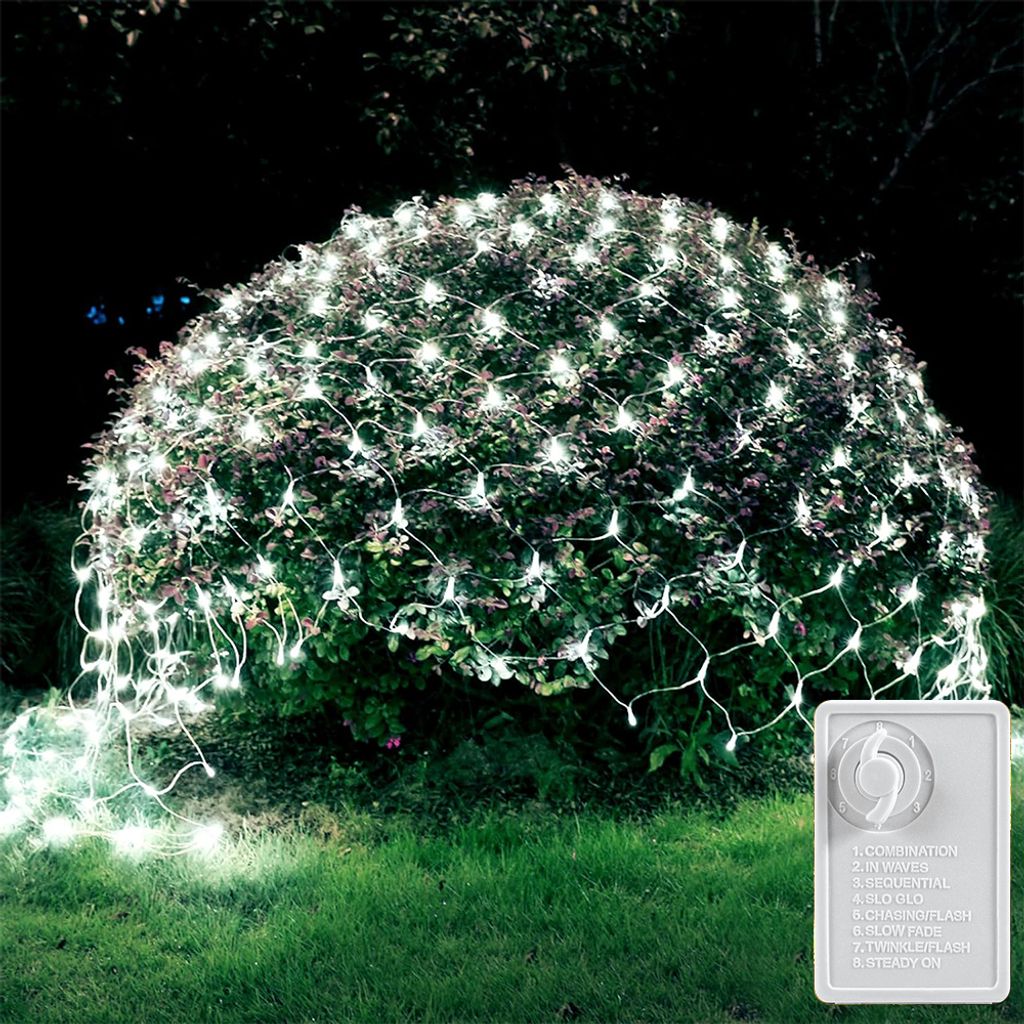 Lichternetz 2X2m 144Leds Weiß LED Lichterkette Netz Lichtervorhang Strom 8 Lichtmodi Speicherfunktion Weihnachten Party Garten Zimmer Balkon Deko