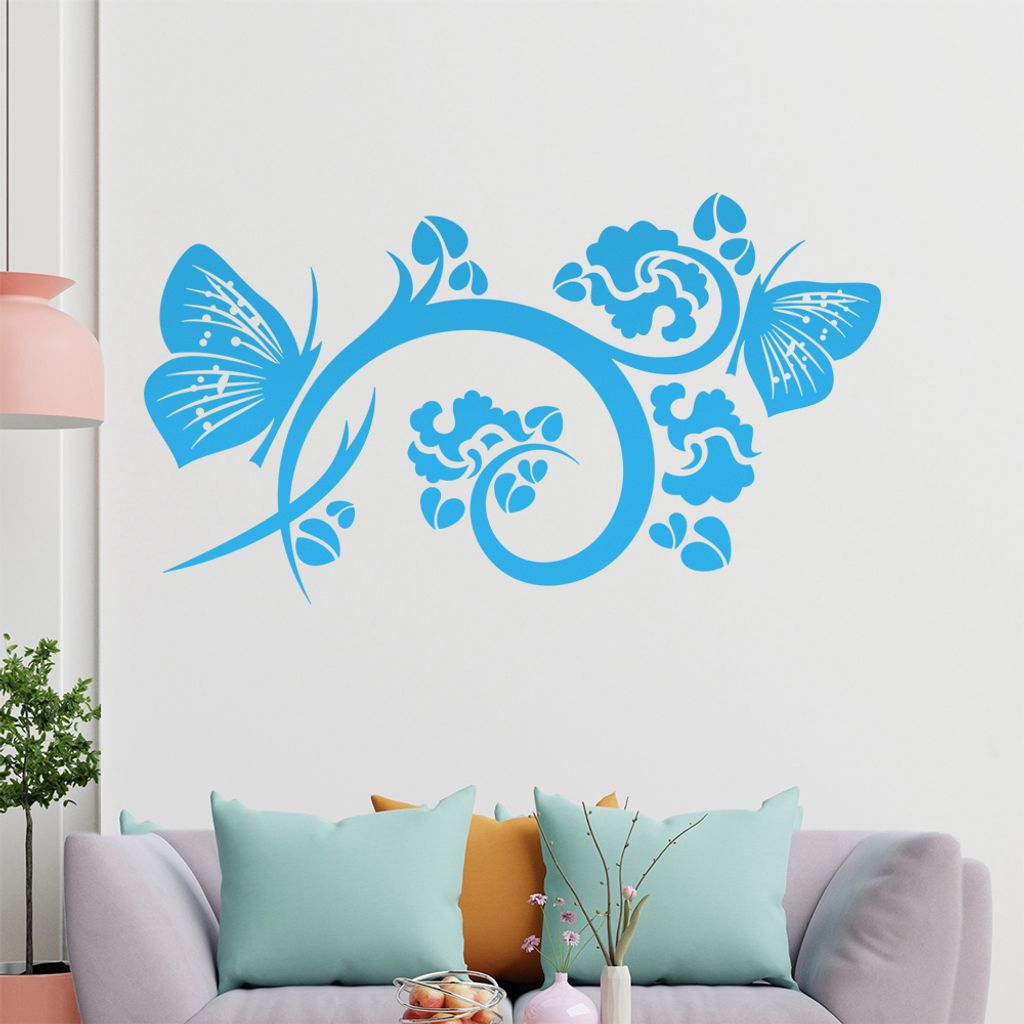 Falter Schmetterlinge Blüte Wandtattoo in 6 Größen - Wandaufkleber Wall Sticker - Dekoration, Küche, Wohnzimmer, Schlafzimmer, Badezimmer