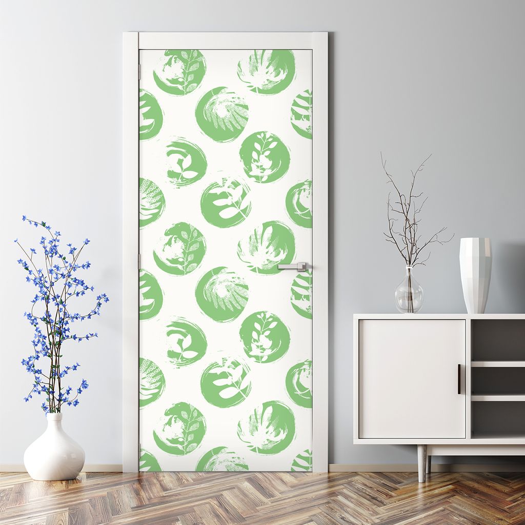 Dekorative Türaufkleber Wand selbstklebend Dekorfolie Türtapete Kreise und Blätter 85 x 200 cm