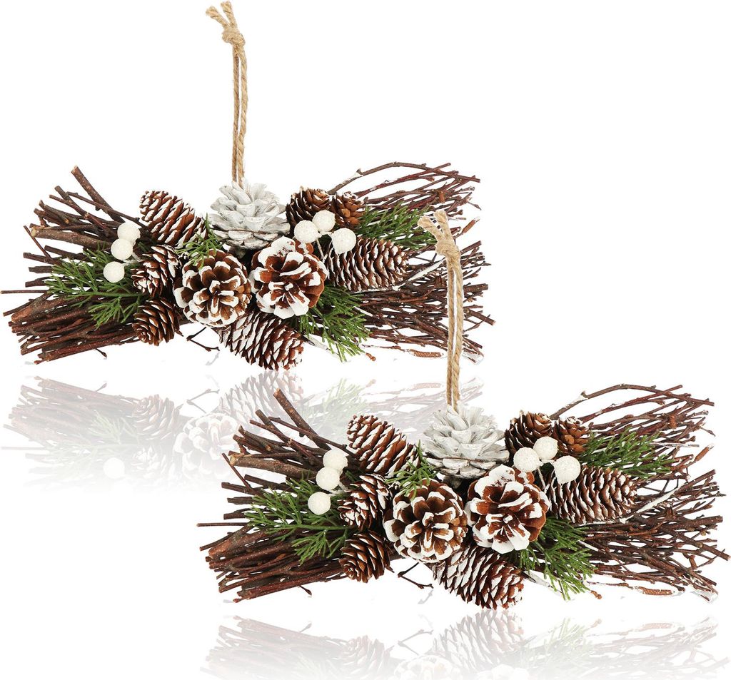com-four 2x Weihnachtsgesteck - Zapfen, Zweige und glitzernde Beeren als dekorativer Wandschmuck - handgemachtes Blumenarrangement als Winter-Hä...
