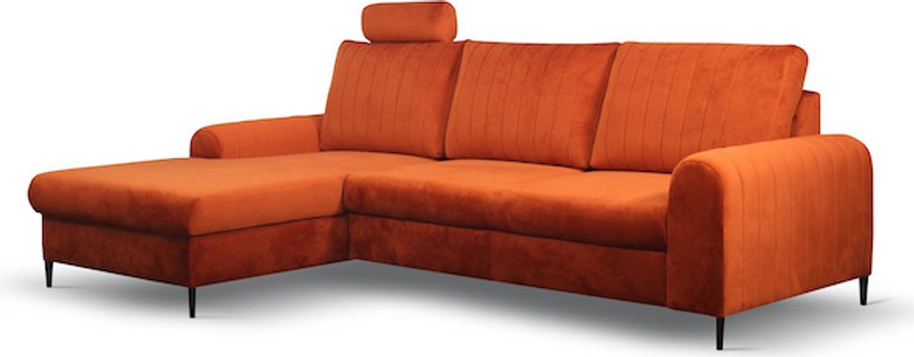 Ecksofa "Monaco" Eckcouch Sofa Schlaffunktion rostbraun / Füße Gold Recamiere links
