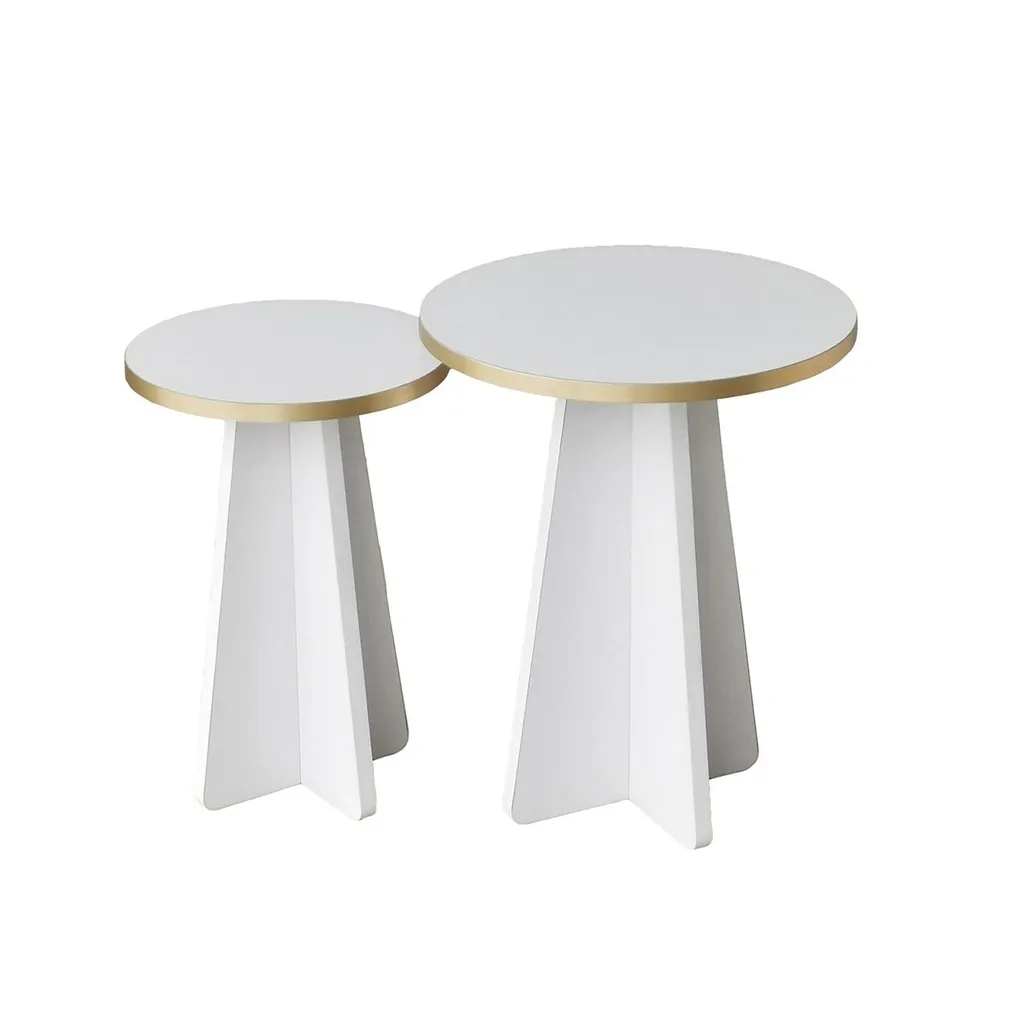 Table Basse Mushroom 2 Set de Table d'Appoint Design Or et Blanc Chic