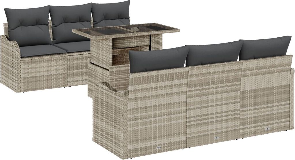Möbel 7-teiliges Garten Sofa Set mit Kissen Hellgrau Poly Rattan, 2-Sitzer Garten Sofa mit Stauraum & Kissen Hellgrau Poly Rattan - Gartensofas 33...