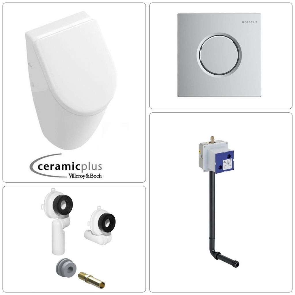 VILLEROY & BOCH SUBWAY Urinal mit SoftClose Deckel & GEBERIT Rohbauset + Betätigungsplatte in chrom