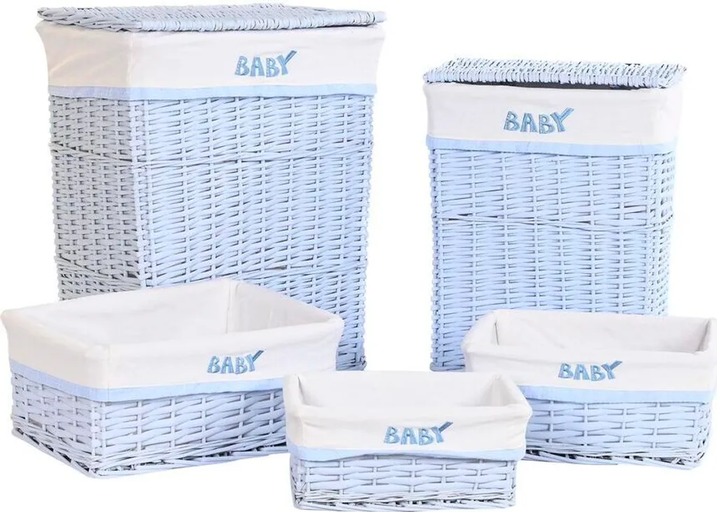 Set Paniers de Rangement Bleus en Wicker Naturel 44cm Design Scandinave