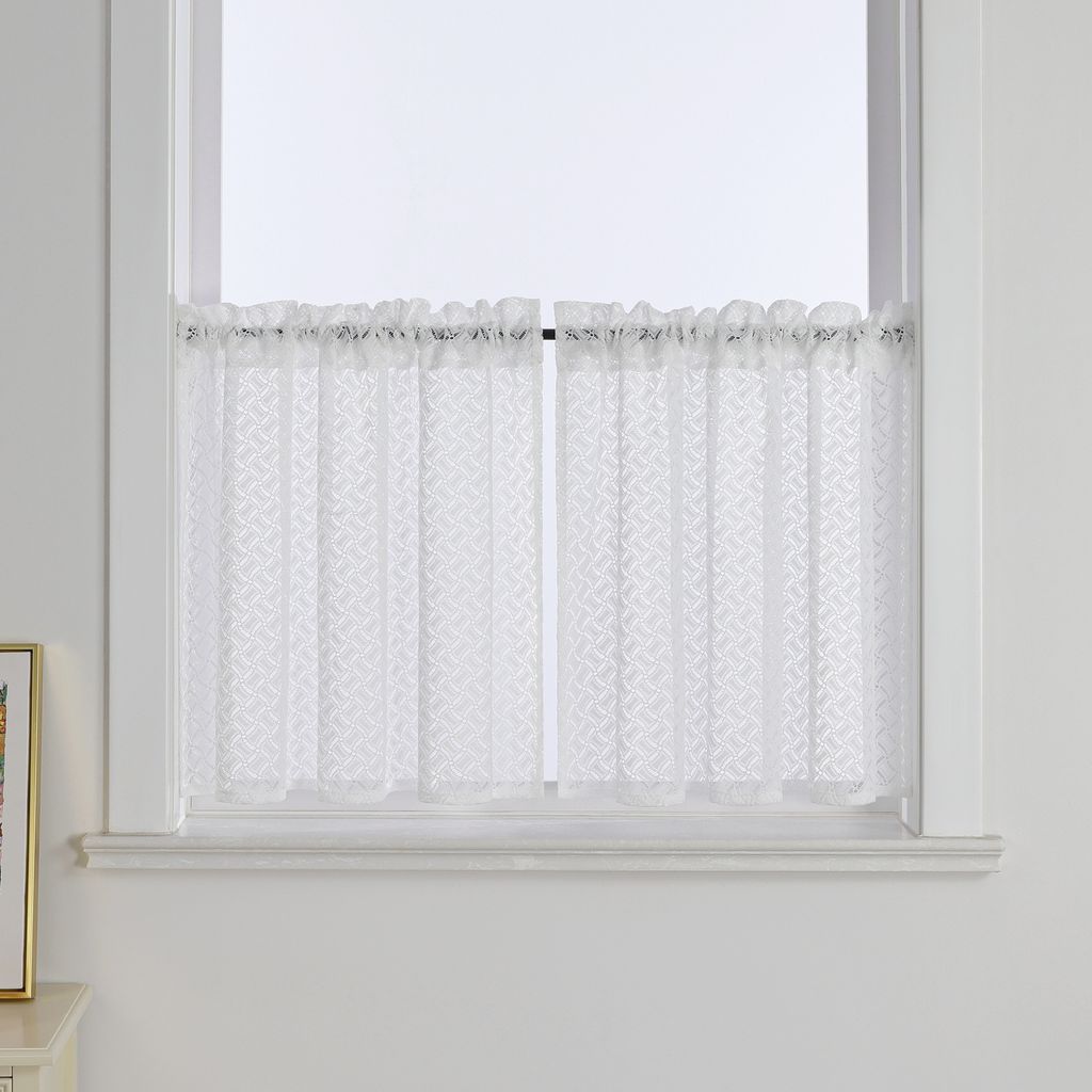 2er Set Scheibengardine Jacquard Bistrogardine mit Tunnelzug Kurzgardinen Halbtransparent Weiß HxB 90x90 cm