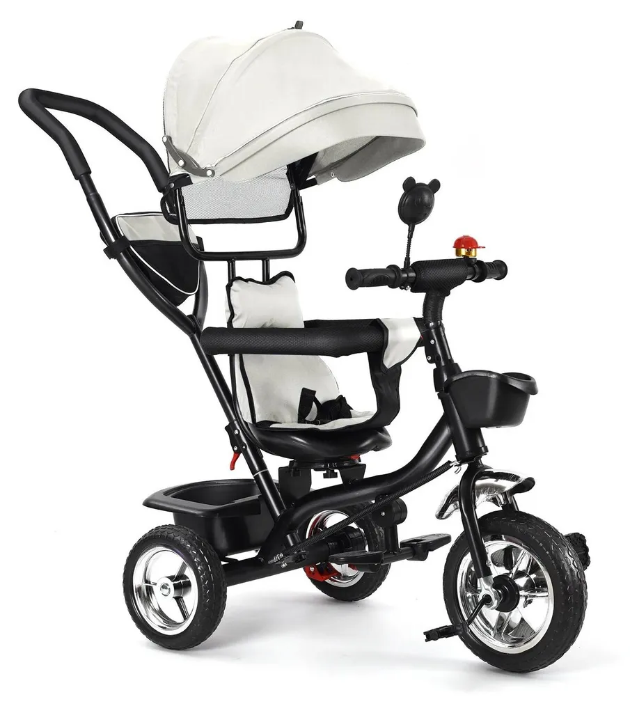 Tricycle bébé sécurisé 6 en 1 : stable, robuste et blanc ivoire