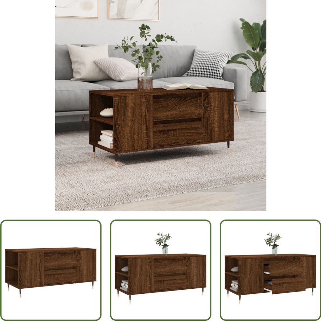 The Living Store Couchtisch Braun Eichen-Optik 102x44,5x50 cm Holzwerkstoff