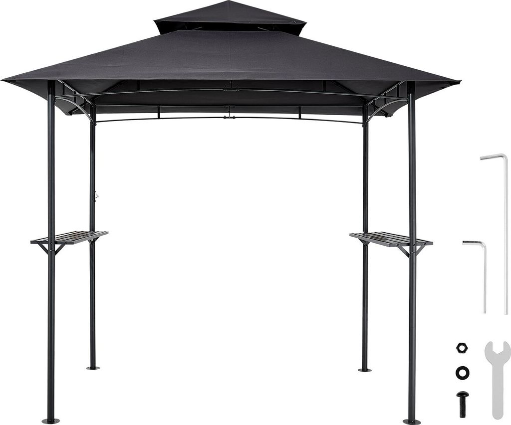 SucceBuy Grillpavillon, 2430x1500x500 mm, Überdachung für Außengrill, 2-stufiges BBQ-Gazebo mit Doppeldach, Gartenpavillon für 2–4 Personen, ...
