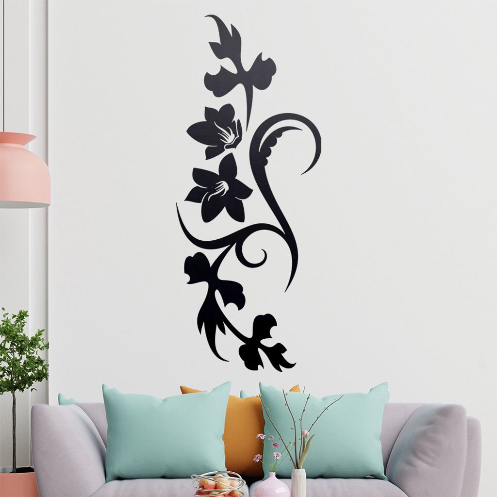 Blume - Linien Wandtattoo in 6 Größen - Wandaufkleber Wall Sticker - Dekoration, Küche, Wohnzimmer, Schlafzimmer, Badezimmer