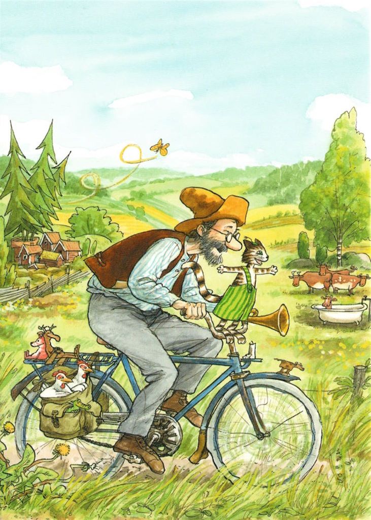 Postkarte "Pettersson und Findus: Pettersson auf Fahrrad" Produktbild 