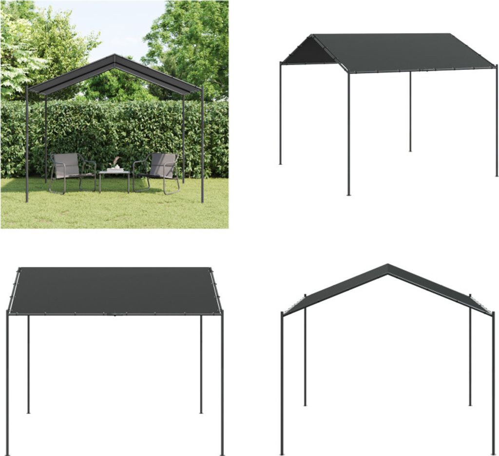 vidaXL Gartenpavillon Anthrazit 3x3 m Stahl und Stoff - Vordachzelt - Vordach - Pavillon - Gartenpavillon