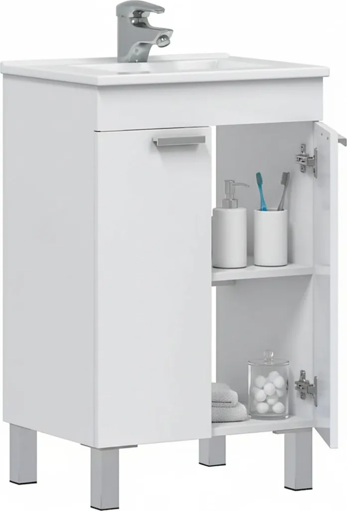 Meuble sous-lavabo compact 50cm Tuglie, finition laquée blanc brillant