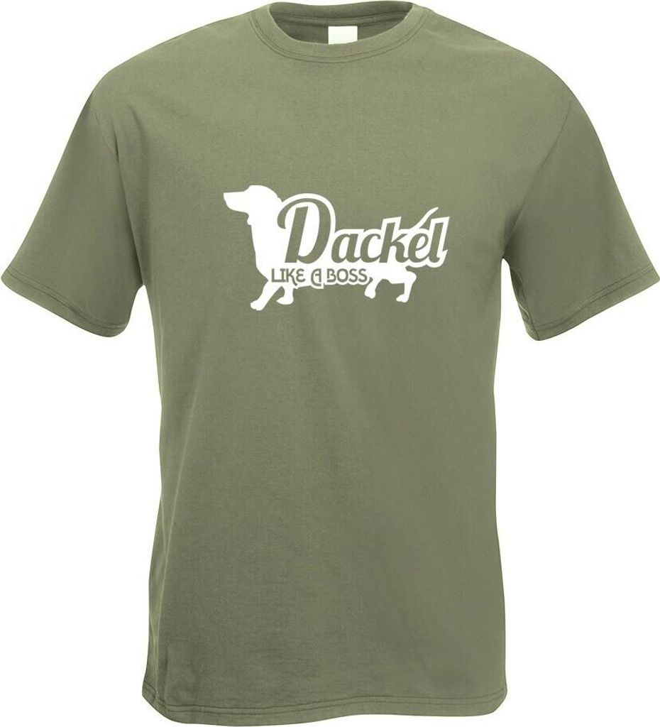 Kiwistar - T-Shirt - Olive - Dackel Like a Boss Dackel Herren Funshirt Bedruckt Design Sprüche Spruch Motive - mit Motiv Bedruckt - Funshirt Desig...