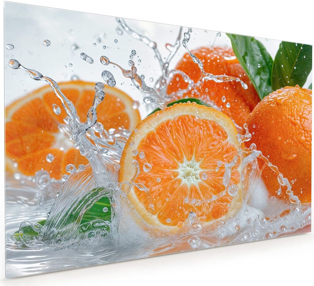 Küchenrückwand Spritzschutz Glas mit Motiv Spritzige Orangen 40 x 40 cm