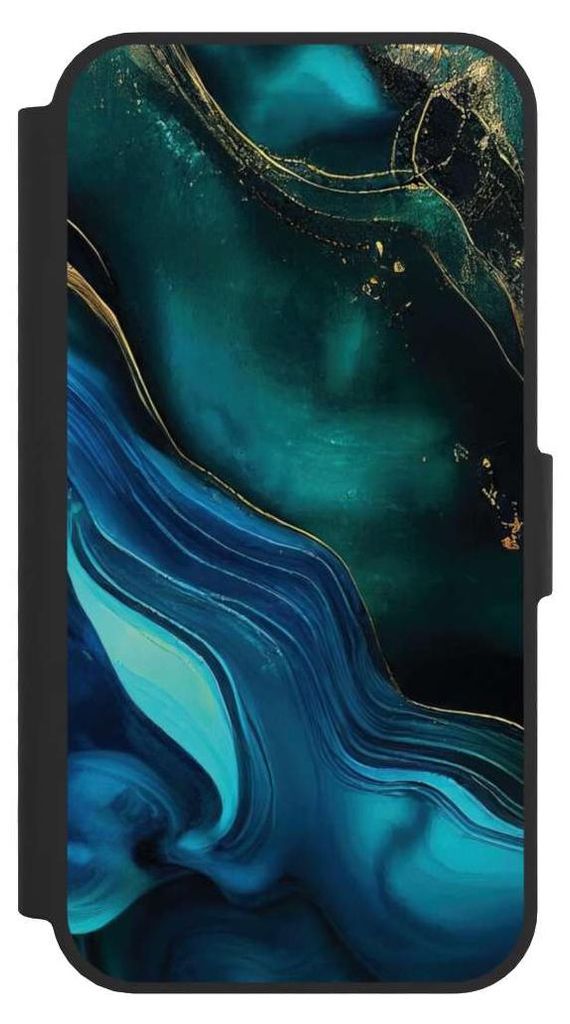 NIVOCASE Klapphülle für Apple iPhone 16e Handyhülle aus Kunst Leder NIVOflip schwarz Art Farbverlauf Marmor