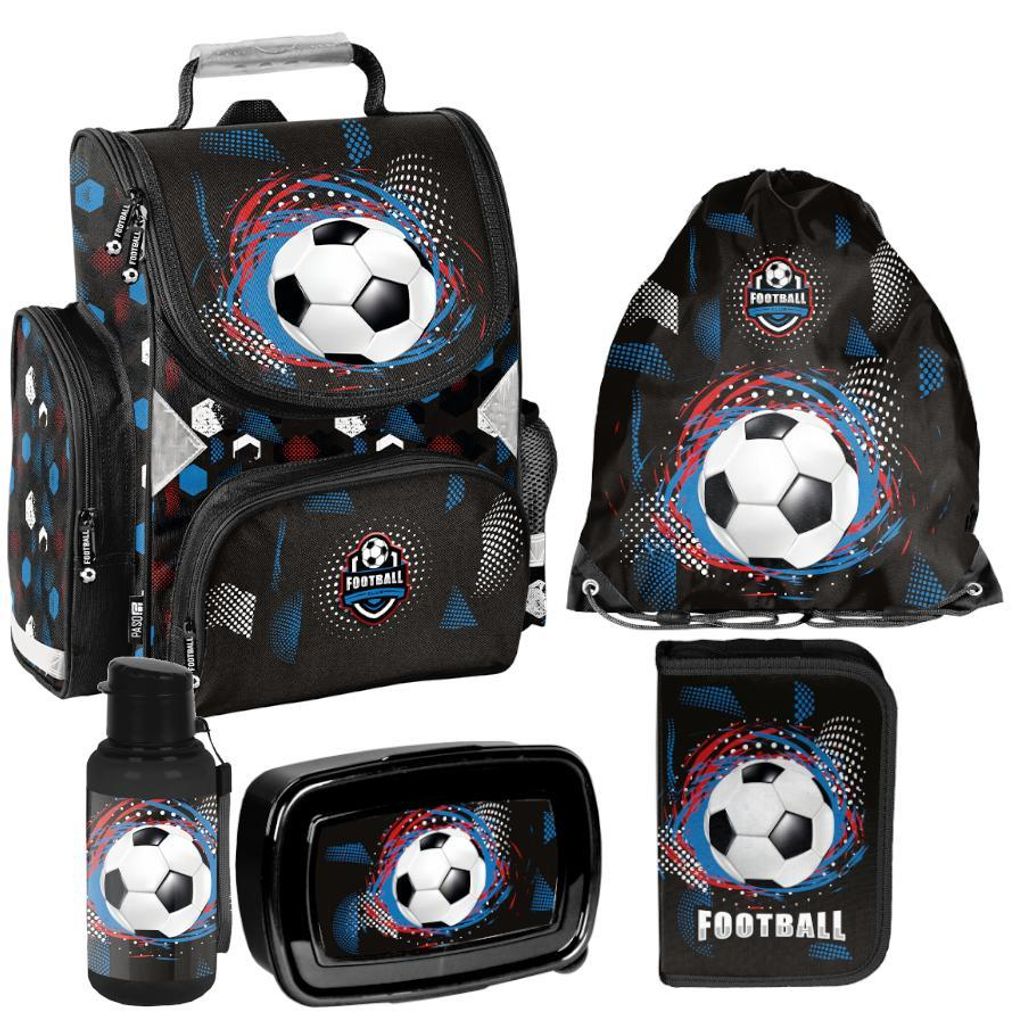 Schulrucksack Mädchen Jungen Motiv FOOTBALL 5 T Set Produktbild 