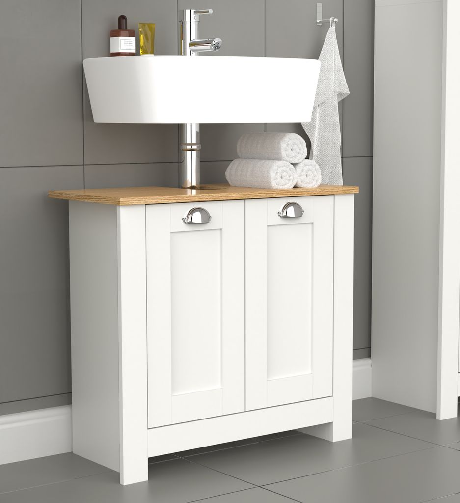 VCM Holz Waschbeckenunterschrank | Badschrank | Maße: H. 58 x B. 65 x T. 30 cm | 2 Drehtüren - Balusa M