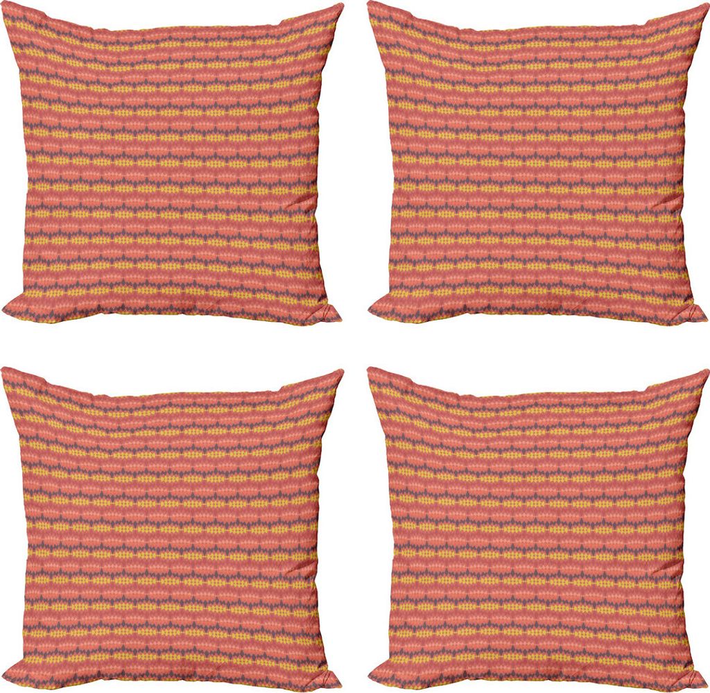 ABAKUHAUS Ethnisch Kissenbezug Set (4 Stück), Rauten Dreiecksformen, Moderner Doppelseitiger Digitaldruck, 60 cm x 60 cm, Coral Gelb und Grau