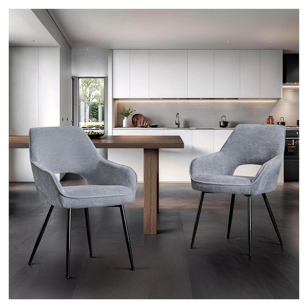 2er Set Esszimmerstühle Modern, Gepolsterte Stühle aus Chenille, Küchenstühle mit Ausgeschnittener Rückenlehne, Polsterstühle mit Armlehnen f...
