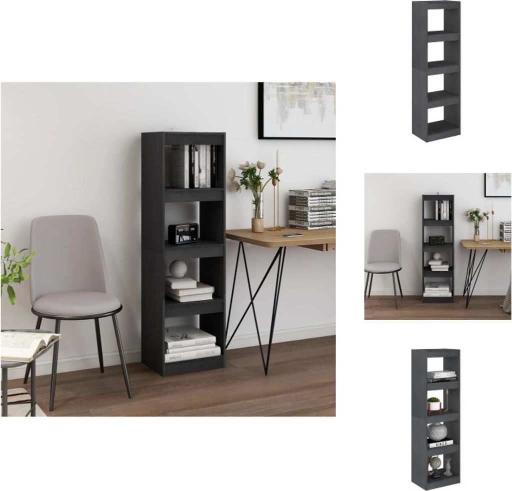 vidaXL Bücherregal Raumteiler Grau 40x30x135,5 cm Massivholz Kiefer - Bücherregale & Bücherschränke