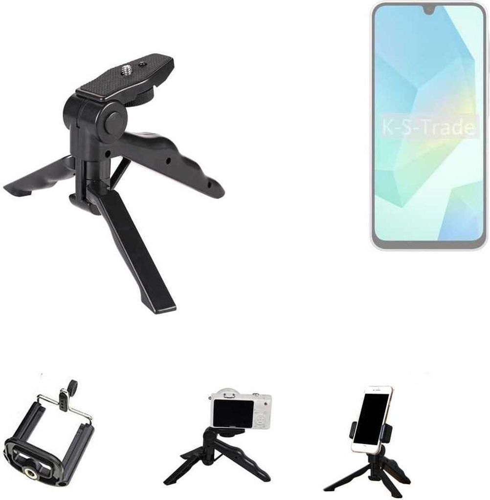 K-S-Trade Stativ Tisch-Ständer Dreibein Handy-Stativ Ständer kompatibel mit Samsung Galaxy A16 5G Mini-Stativ Smartphone Tripod Handy-Stativ aus