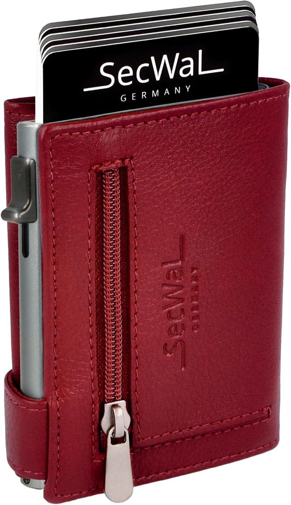 Kartenetui aus Echtleder mit Münzfach und RFID Schutz, Slim Wallet mit Aluminium Kartenhalter für bis zu 10 Karten, Kompakte Geldbörse