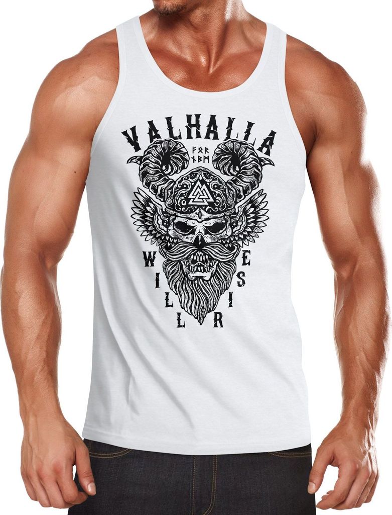 Herren Tank-Top Valhalla Will Rise Viking Helm Odin Krieger Muskelshirt Muscle Shirt Neverless weiß XXL