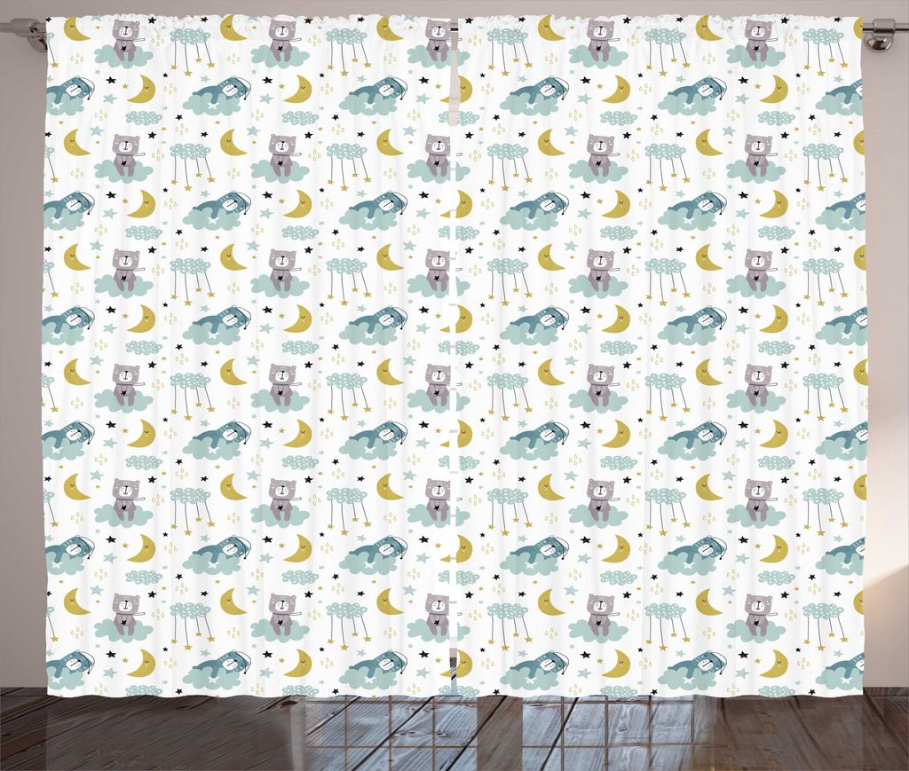 ABAKUHAUS Kindergarten Rustikaler Gardine, Childish Bären Wolken, Wohnzimmer Universalband Gardinen mit Schlaufen und Haken, 280 x 225 cm, Mehrfarbig