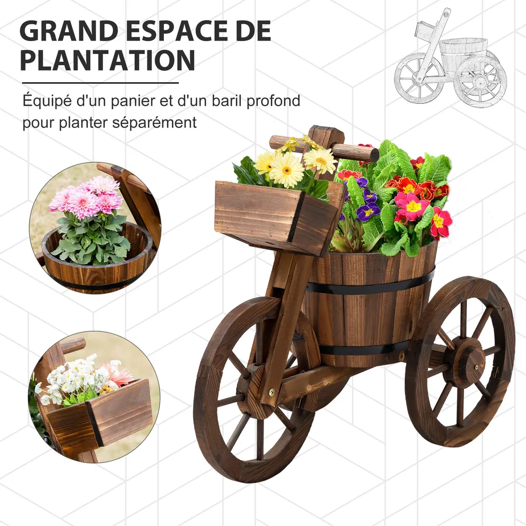 Support de Fleurs pour Décoration Extérieure - Design Tricycle Bois