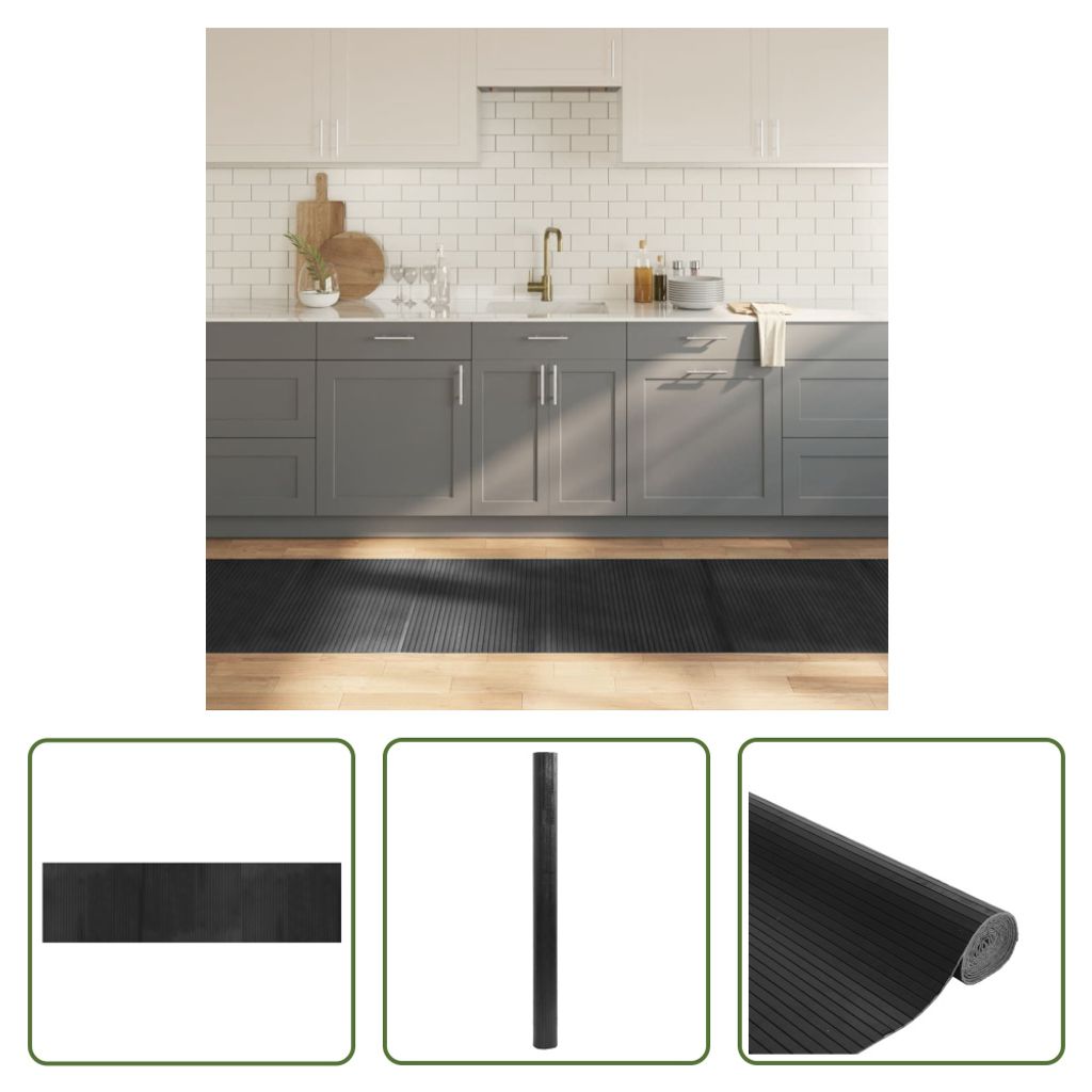 The Living Store Teppich Rechteckig Grau 80x300 cm Bambus