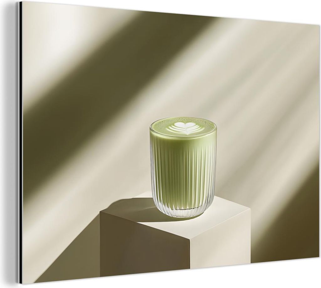MuchoWow Wanddekoration Metall Metallbild Wandkunst 90x60 cm Matcha - Glas - Grün - Minimalistisch MuchoWow Aluminium Gemälde - Wandbilder