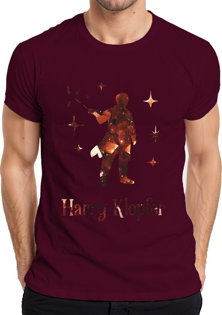 Harry Klopfer lustiger Zauberer Zauberstab Magie Geschenk Fantasy Herren T-Shirt, Burgundy, XXL