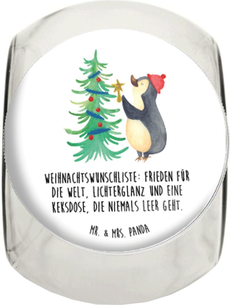 Mr. & Mrs. Panda Bonboniere Pinguin Weihnachtsbaum XL 2000ml - Weiß - Geschenk, Dekoglas, Vorratsbehälter, Weihnachten, Kaffeedose, glasbehälter...