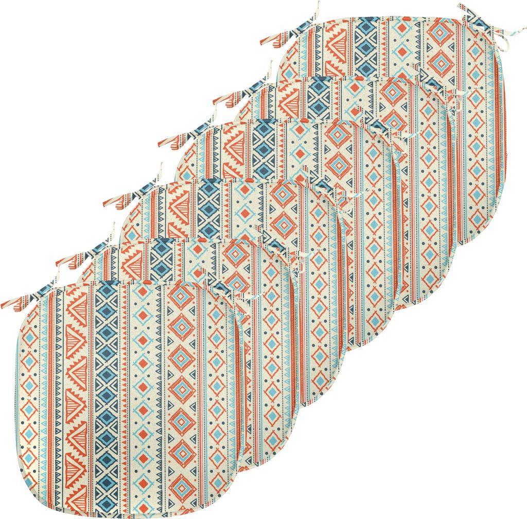 ABAKUHAUS afrikanisch Polster für Esszimmerstühle, Folk Borders, Dekoratives wasserfestes Kissen mit Riemen für Küchensitze, 40 cm x 40 cm-6er ...