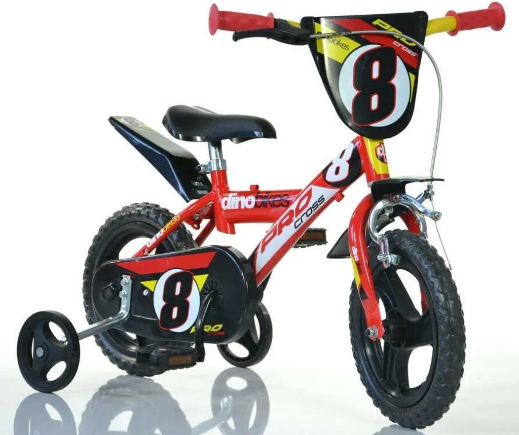 Vélo 12 pouces garçon Dino Pro Cross Rouge/Noir avec roues stabilisatrices - 13