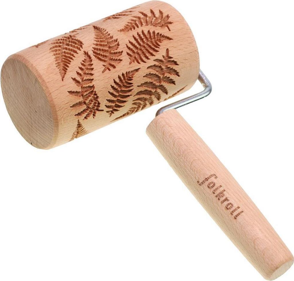 Folkroll Teigrolle Farn, mini, 9.5 cm, Nudelholz, Prägerolle, Muster, Motiv, Rolle, Buchenholz, 337066