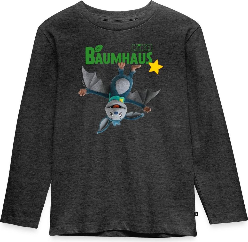 Spreadshirt KiKA-Baumhaus mit Fidi Hängt vom Logo Kinder Premium Langarmshirt, 110/116 (4 Jahre), Anthrazit meliert