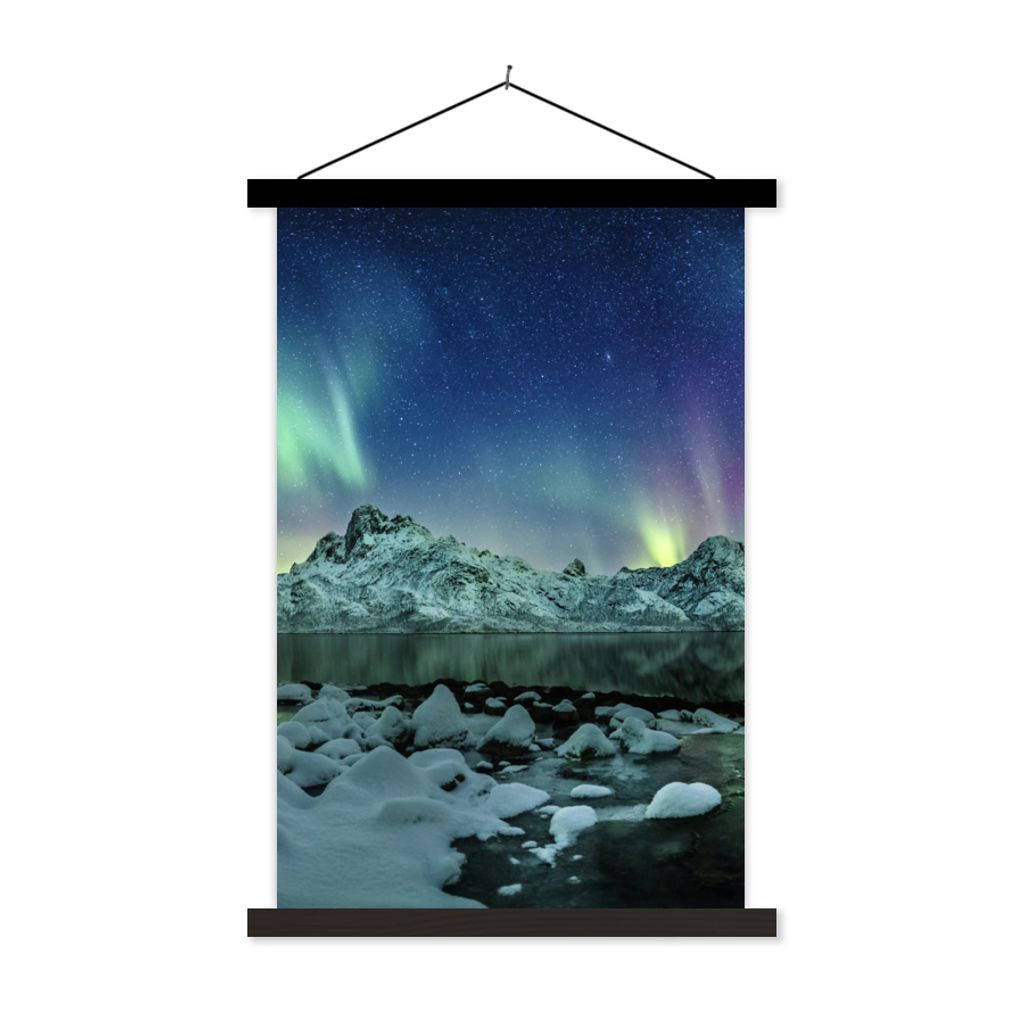 MuchoWow Textilposter Meer - Eis - Nordlicht - Winter - Natur 60x90 cm mit schwarzem Rahmen - Poster Wohnzimmer