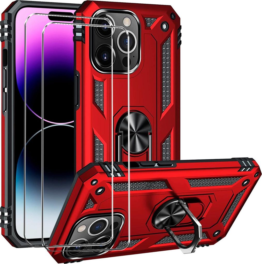 2in1 Schutz Cover Set für das Apple iPhone 15 Plus besteht aus 2x 9H Glas Folie Display Schutzfolie und 1x Silikon Case Schutzhülle - Hülle in Rot
