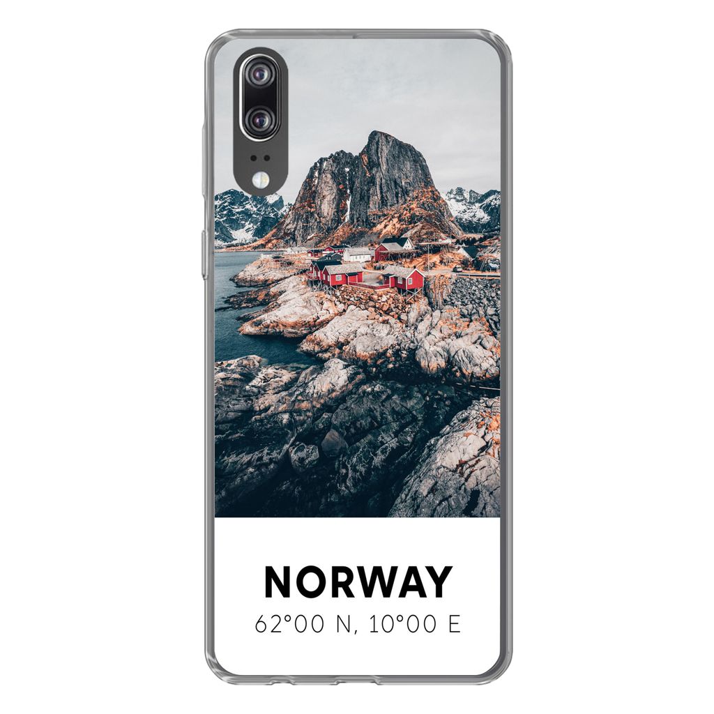 MuchoWow Handyhülle Schutzhülle Hülle für Huawei P20 Norwegen - Wasser - Bergen Silikon Softcase Handy Hülle - Hardcover