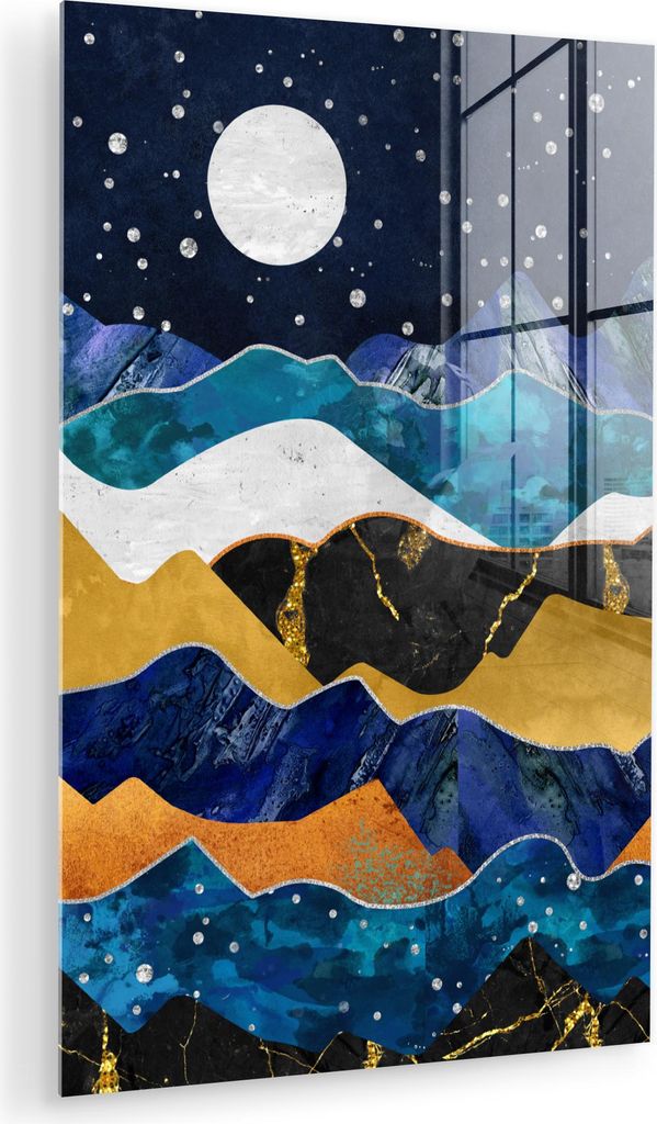 MuchoWow Glasbilder - Bilder auf Wandbild - Foto auf Glas Nacht - Gold - Marmor - Abstrakt - Landschaft - Berg 20x30 cm Wanddekoration aus Glas - A...